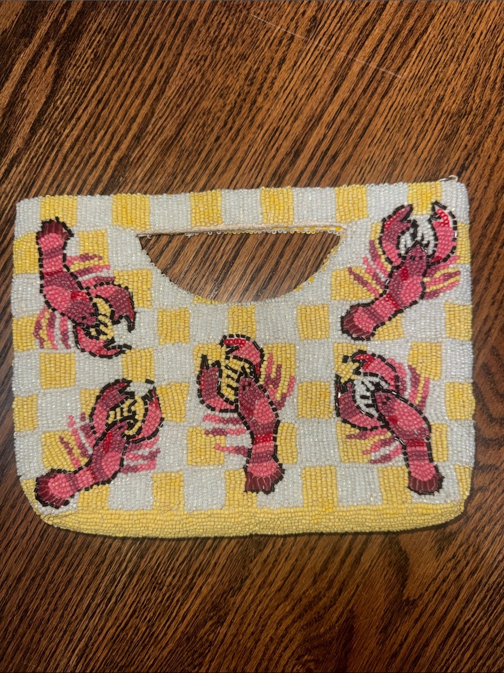 Beaded Pink Lobster Checkered Handbag